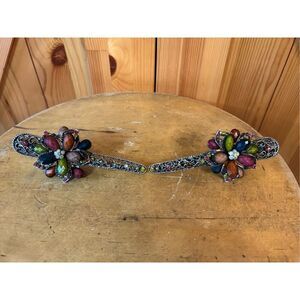 Large Vintage Rhinestone Studded Floral Alligator Hair Clips lot of 2 (8219)